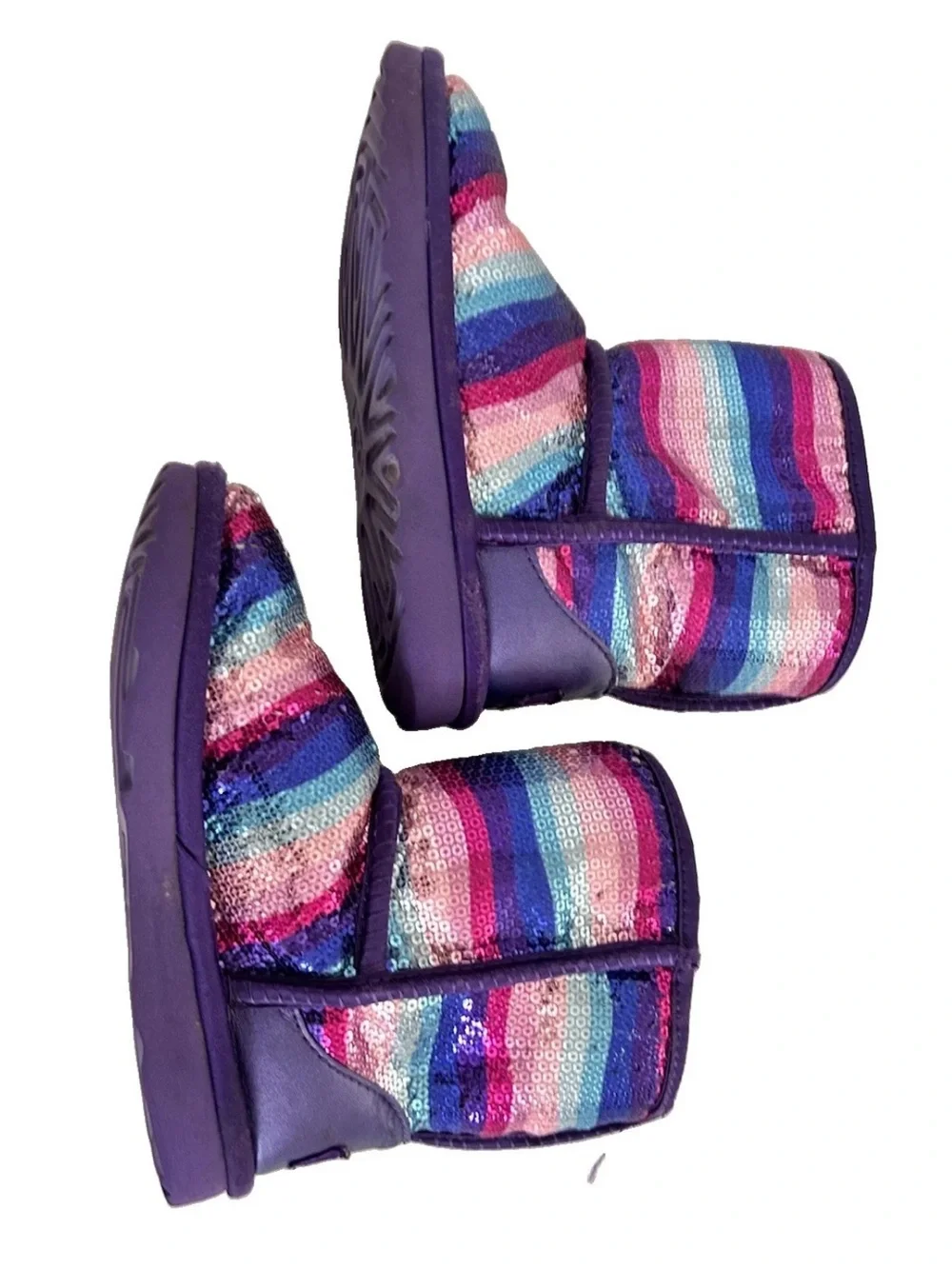 UGG | Classic Short II Girls Size 12 Purple Rainbow Sequins Slip On